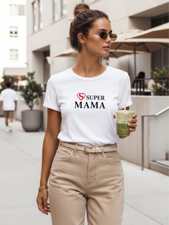 Koszulka damska z nadrukiem Super Mama biała Dstreet NX5025RY