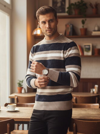 Pánsky tmavomodrý pruhovaný sveter Dstreet WX2263