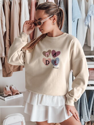 Cappuccino dámska mikina MADELIN oversize so srdiečkami BY1462