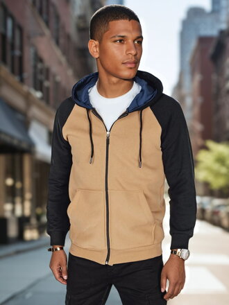 Pánska mikina s kapucňou na zips, camel Dstreet BX5871