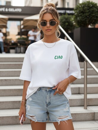 Dámske bavlnené oversize tričko CIAO biele – Dstreet NX9509RY
