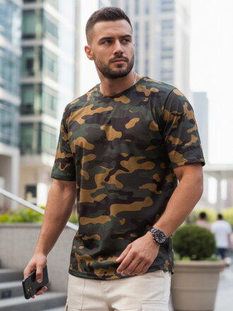 Pánske khaki maskáčové tričko Dstreet RX5594