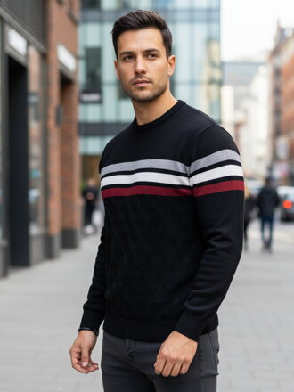Pánsky čierny pruhovaný sveter Dstreet WX2333