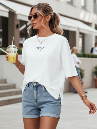 T-shirt damski HELLO ecru Dstreet RY2545