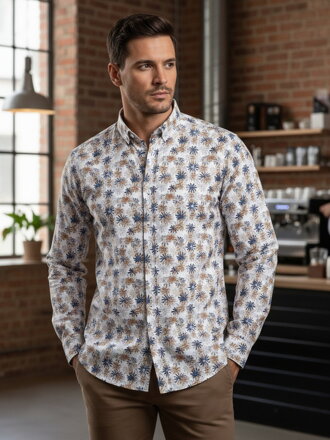 Košeľa pánska biela s kvetmi Dstreet DX2645