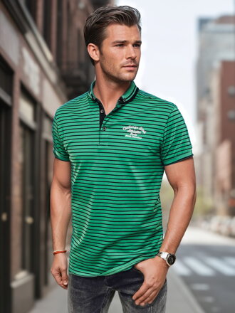 Pánske pruhované polo tričko zelené Dstreet PX0614