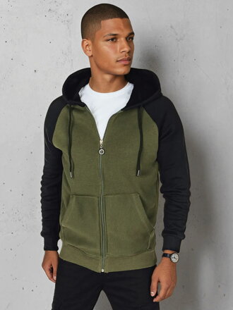 Pánska khaki mikina s kapucňou na zips Dstreet BX5870
