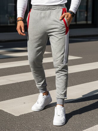 Svetlo-sivé štýlové tepláky.