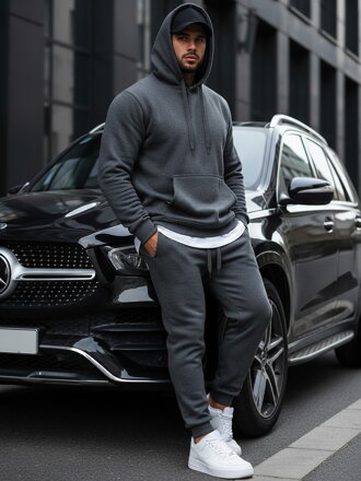 Antracitová pánska mikina s kapucňou (bx2085)