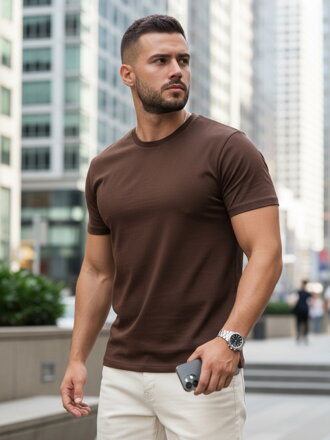 T-shirt męski klasyczny brązowy Dstreet RX5679