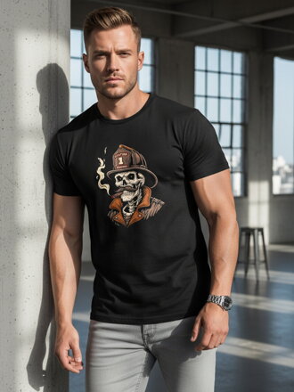 Pánske tričko s potlačou lebky hasič NX054R čierne