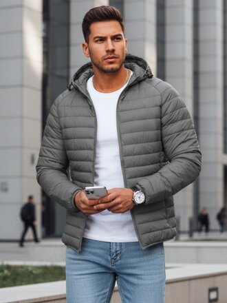 Tmavo-sivá prešívaná bunda s kapucňou