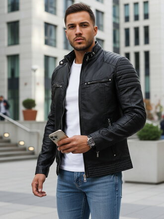 Pánska čierna koženková bunda TX3265