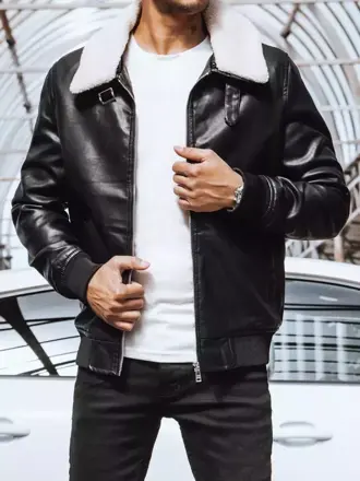 Čierny pánsky koženkový kabát Dstreet TX4233