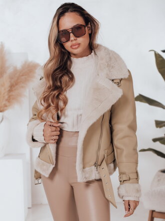Béžová zimná dámska bunda z ekokože SNOWMISS TY4993