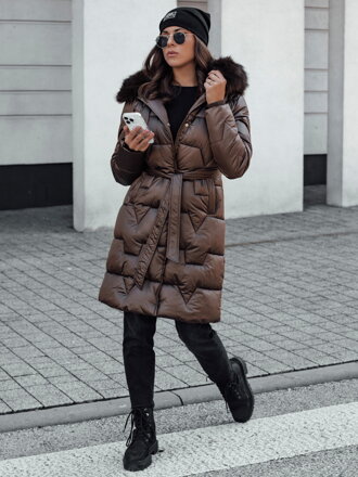 STYLOWQ dámska dlhá prešívaná bunda s kožušinkou, kávová Dstreet TY4630