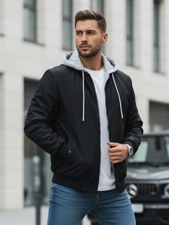 Pánska bunda Bomber s kapucňou, čierna Dstreet TX5021