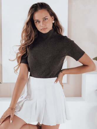 Dámsky rebrovaný sveter s krátkym rukávom Dstreet Girlglory – hnedý MY2554
