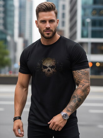 Herren T-Shirt mit Totenkopf und Blumendruck NX079R