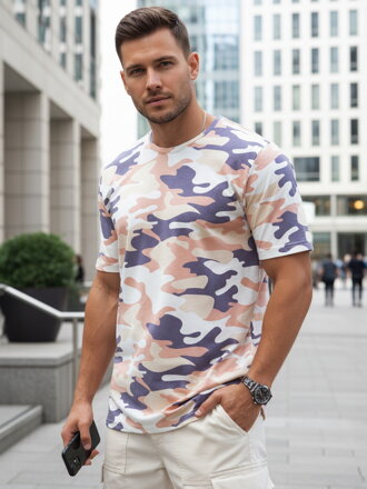Pánske béžové camo tričko Dstreet RX5589