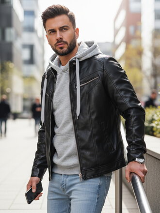 Čierna trendová koženková bunda