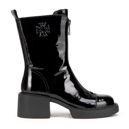 Dámske kožené členkové čižmy s monogramom čierno-strieborné 99-D-500-1L