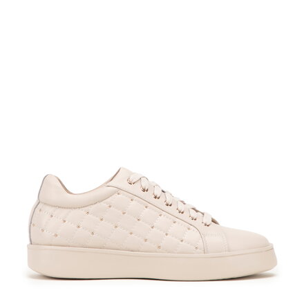 Dámske kožené sneakersy s prešívaným zvrškom krémové 99-D-508-0