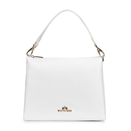 Dámska trojpriehradková crossbody, hnedá koža, biela 100-4E-809-0