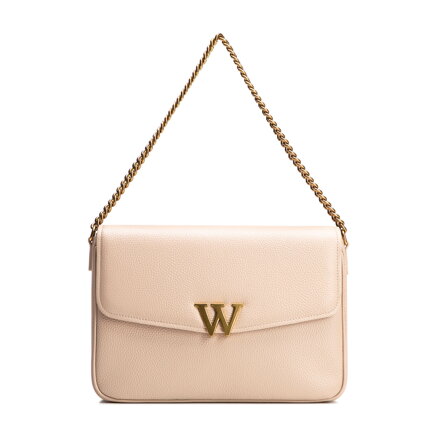 Dámska crossbody z kože s dekoratívnym zapínaním béžová 100-4E-213-9