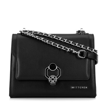 Dámska crossbody z kože s ozdobnou prackou čierno-strieborná  