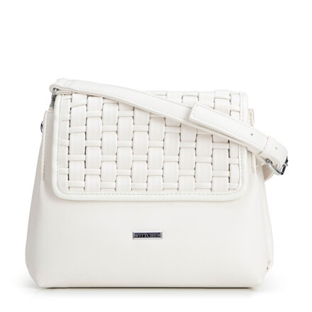 Biela dvojkomorová crossbody kabelka s pleteným detailom a klopou 94-4Y-608-0