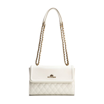 Dámska kabelka cez rameno z pravej kože s prešívaním krémová a zlatá 100-4E-205-0G