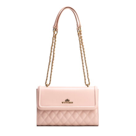 Dámska kabelka cez rameno z pravej kože s ružovým prešívaním 100-4E-205-P