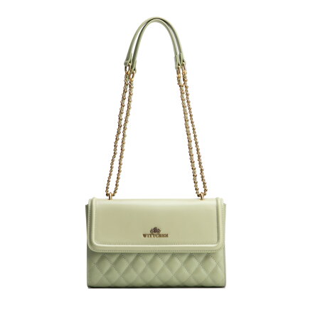 Dámska kabelka cez rameno z pravej kože so zeleným prešívaním 100-4E-205-Z