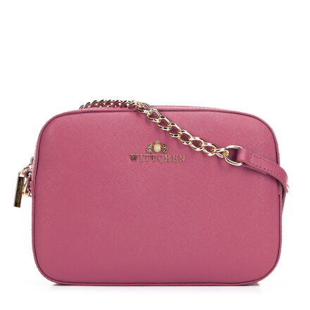 Dámska listová kabelka z kože saffiano, boxový tvar, na retiazke ružová