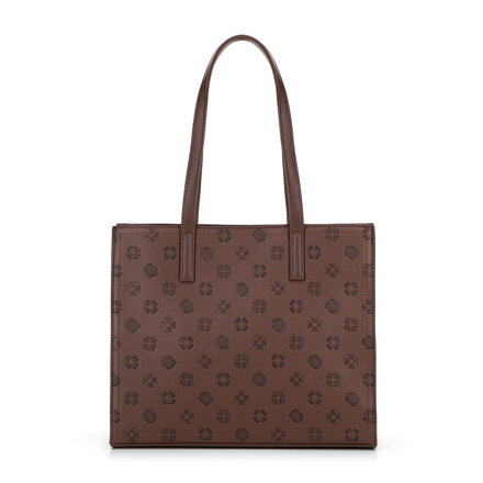 Dámska nákupná kabelka z ekokože s reliéfnym podpisom, hnedá 101-4Y-P04-4