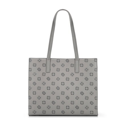 Dámska nákupná kabelka z ekokože s reliéfnym podpisom, sivá 101-4Y-P04-8