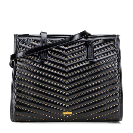 Dámska shopper kabelka z ekologickej kože čierno-zlatá s ozdobnými nitmi 101-4Y-427-1G