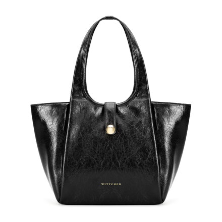 Dámska shopper kabelka z ekologickej kože čierna s ozdobným pásikom 101-4Y-418-1