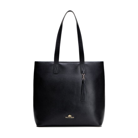 Dámska zvislá shopperka z kože čierna so zlatým logom 100-4E-622-1G