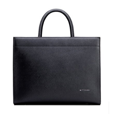 Dámska nákupná kabelka zo saffiano kože, čierna a strieborná 100-4E-619-1S