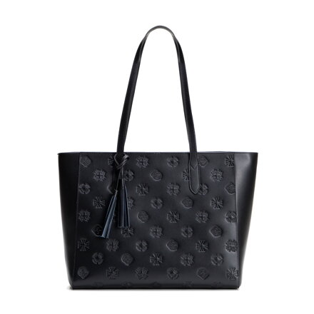 Dámska shopperka z kože so vzorom čierno-strieborná 100-4E-611-1S