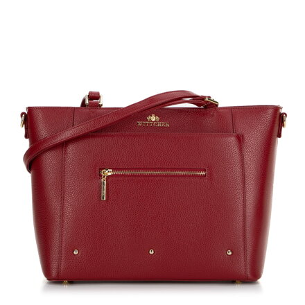 Dámska shopper kabelka z kože s vreckami červená 100-4E-607-3