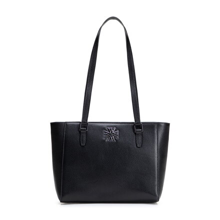 Dámska ramenná kabelka z kože čierna s grafitovým logom 100-4E-612-1C