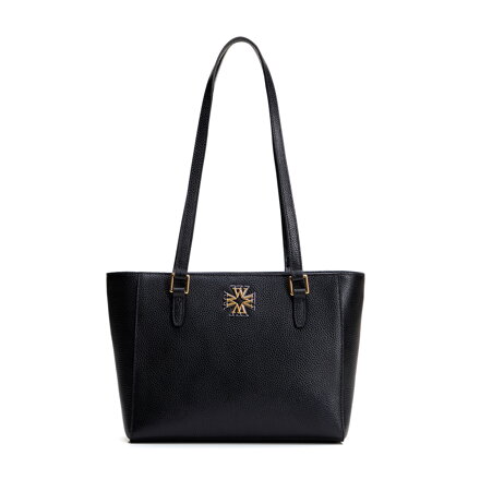 Dámska ramenná kabelka z kože čierna so strieborno-zlatým logom 100-4E-612-1G