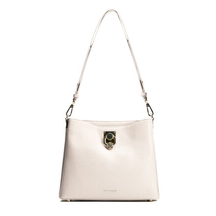 Dámska ramenná kožená kabelka s prackou krémová 100-4E-605-0