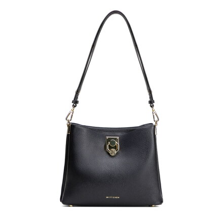 Dámska ramenná kožená kabelka s prackou čierno-zlatá 100-4E-605-1G