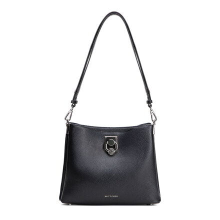 Dámska ramenná kožená kabelka s prackou čierno-grafitová 100-4E-605-G1