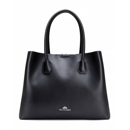 Dámska trojpriehradková aktovka z prírodnej kože, čierna a strieborná 100-4E-616-1S