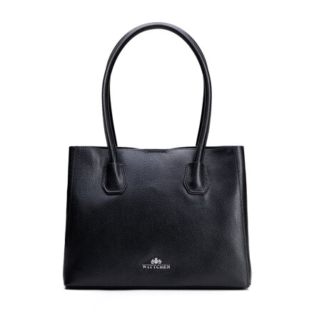 Dámsky kabelka z kože trojkomorový čierno-strieborný 100-4E-617-1S